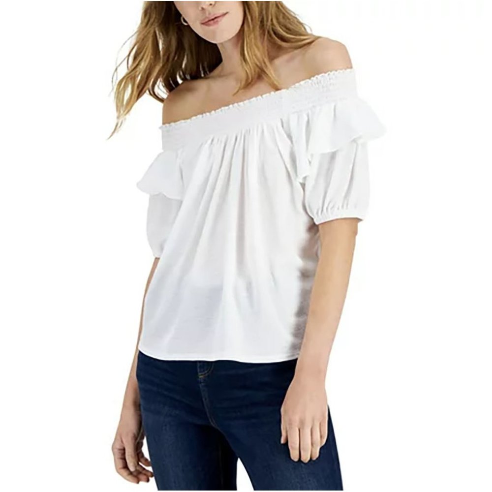 INC International Concepts Women's Off-The-Shoulder Top, Washed White